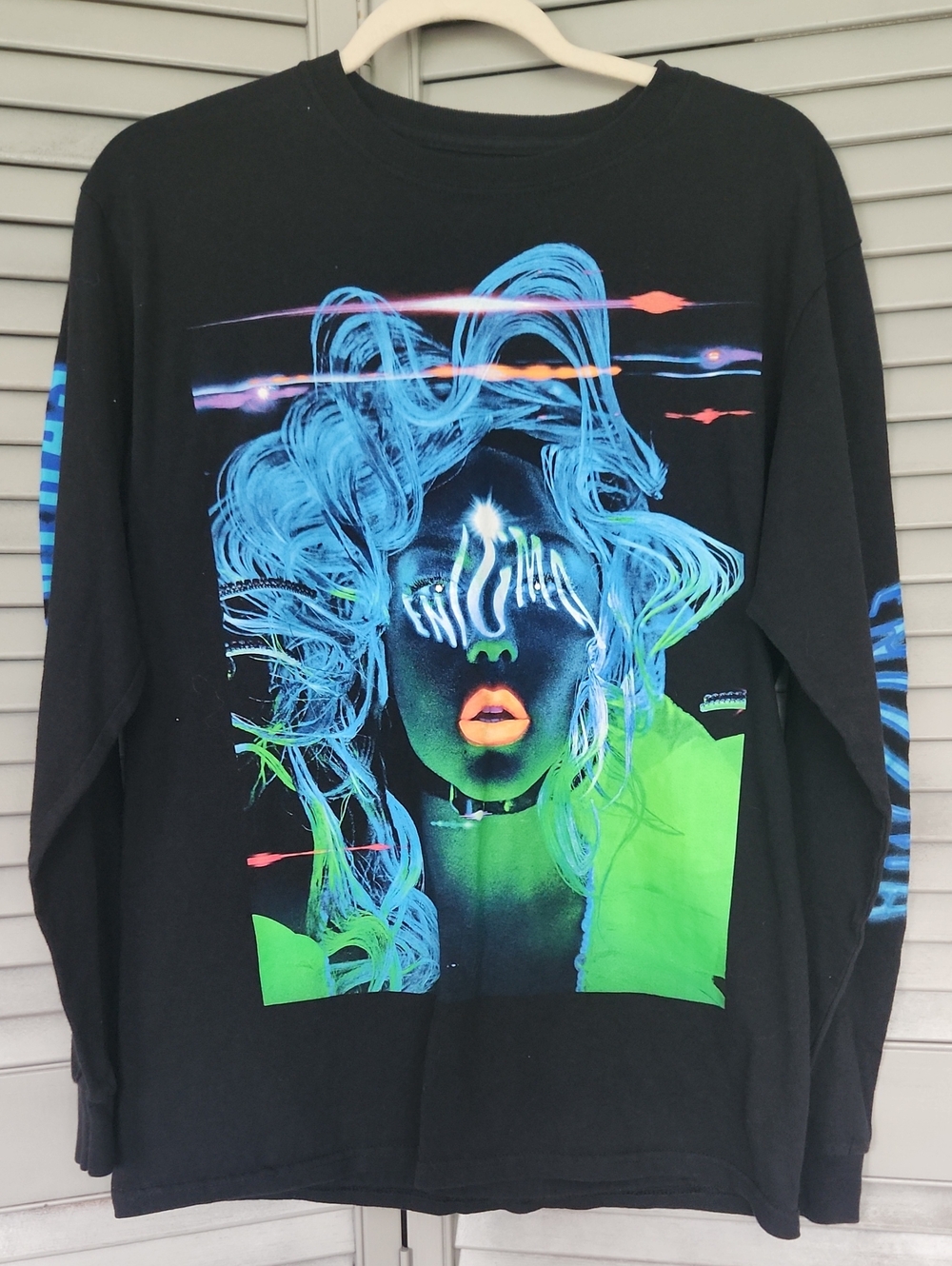 Lady Gaga Enigma Live in Vegas Black Graphic Long Sleeve Green Blue Bold Vibrant